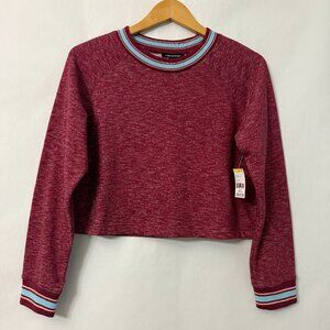 Joe Boxer Cropped Boxy Sweatshirt Maroon Long Sleeve Striped Trim NWT Sears